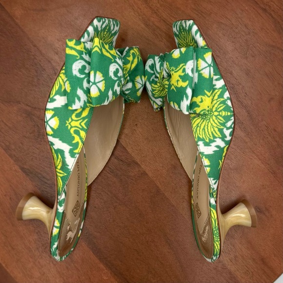 Antonio Melani Alora Royal Palm Bow Slide Sandals Kitten Heel Mule Womens 6.5 - Picture 9 of 12